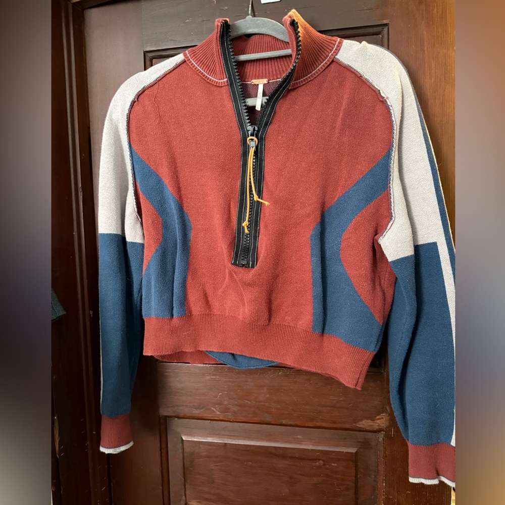 Free People Red and Blue Colorblock Sweater